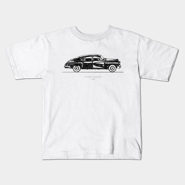 Tucker Torpedo 1948 - Black and White Watercolor Kids T-Shirt by SPJE Illustration Photography